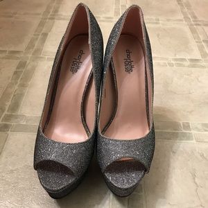 Gunmetal glitter platform heels
